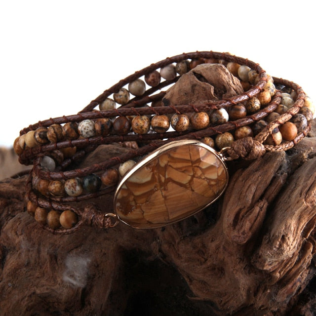Beaded Handmade Natural Stones 3 Strands Wrap Bracelets